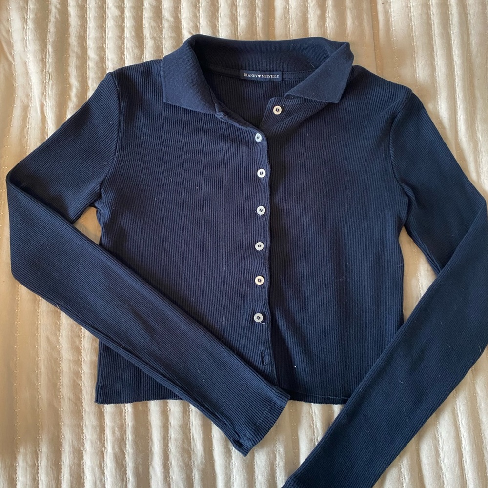 Navy Brandy Melville Button Up Collard Shirt